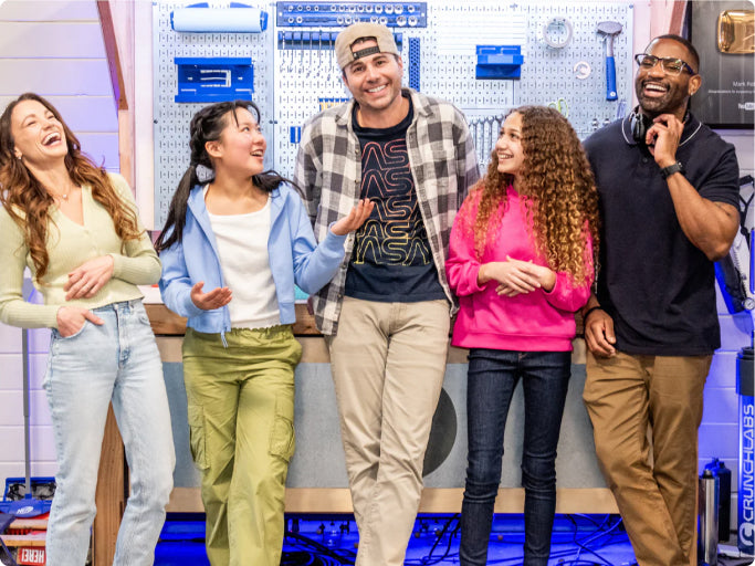 Photo of Mark Rober and Friends at CrunchLabs, Laughing