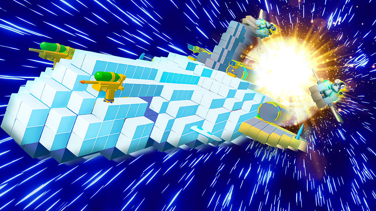 Screenshot from the CrunchLabs Roblox Experience - A Giant Blue Space Ship